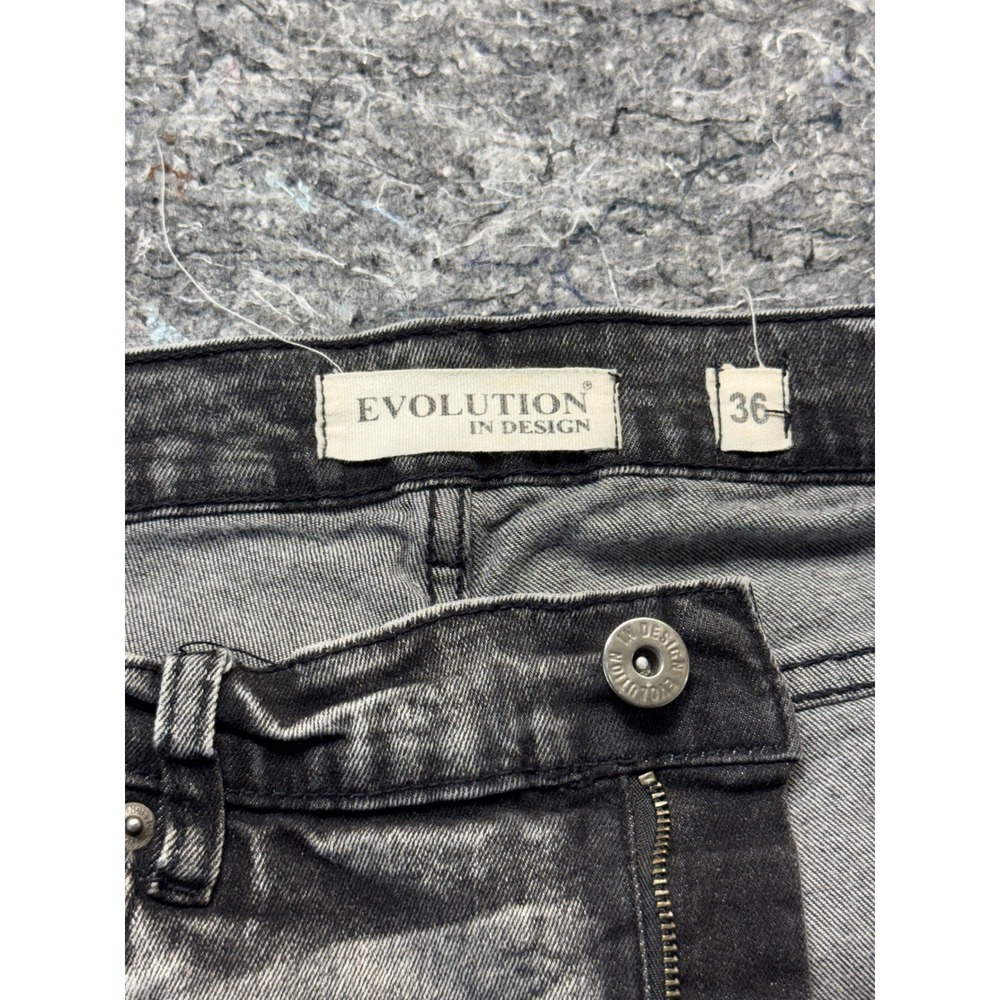 Evolution In Design Mens 36x32 Moto Biker Jeans Black Grey Acid Wash Slim Fit - Picture 8 of 13